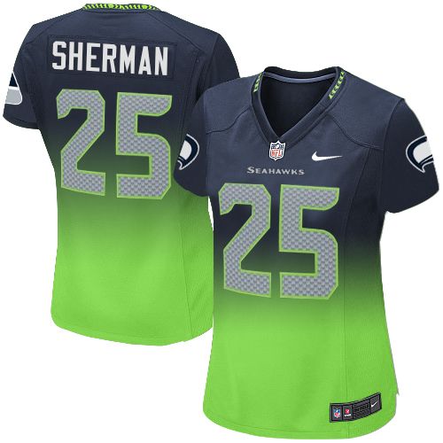 Women's Elite Richard Sherman Nike Jersey Navy/Green - #25 Fadeaway NFL Seattle Seahawks